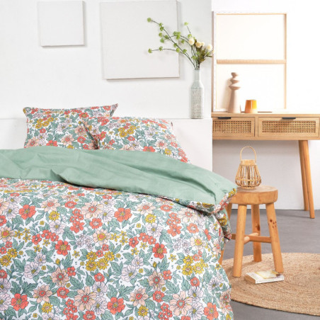 Parure de lit double réversible "Sunshine" en coton imprimé de fleurs - Multicolore - 240 x 260 cm