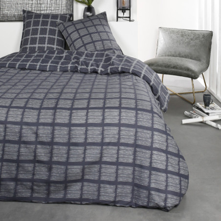 Parure de lit double réversible "Sunshine" en coton imprimé de carreaux - Gris - 240 x 260 cm
