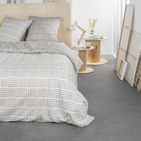 Parure de lit double réversible "Sunshine" en coton imprimé de carreaux - Beige - 240 x 260 cm