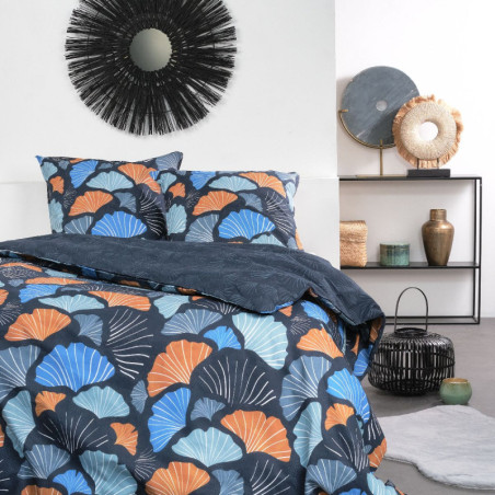 Parure de lit double réversible "Sunshine" en coton imprimé de feuilles - Multicolore - 240 x 260 cm