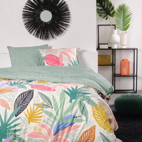 Parure de lit double réversible "Sunshine" en coton imprimé de végétation - Multicolore - 240 x 260 cm