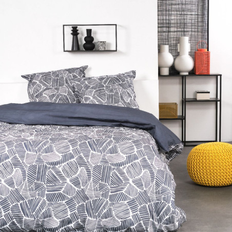 Parure de lit double réversible "Sunshine" en coton imprimé - Gris - 240 x 260 cm