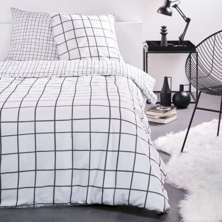 Parure de lit double réversible "Sunshine" en coton quadrillé - Blanc - 240 x 260 cm