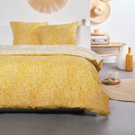 Parure de lit double réversible "Sunshine" en coton imprimé de spirales - Jaune - 240 x 260 cm