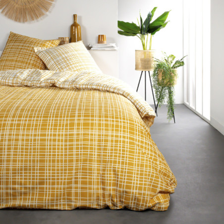 Parure de lit double réversible "Sunshine" en coton quadrillé - Jaune - 240 x 260 cm
