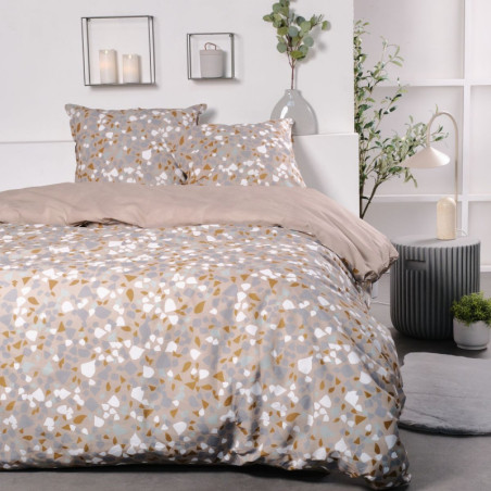 Parure de lit double réversible "Sunshine" en coton à motifs divers - Vieux rose - 240 x 260 cm