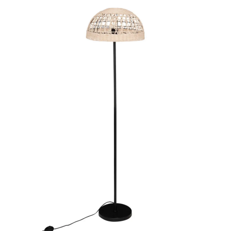 Lampadaire droit en métal et abat-jour en rotin "Rory" - Noir et Beige - H 150 cm
