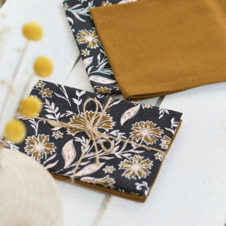 Set de 2 serviettes de table "Indies" en coton fleuri - Bronze - 40 x 40 cm