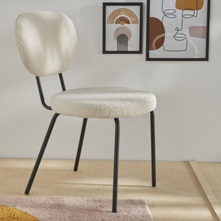 Chaise "Retro Mood" en tissu à bouclettes - Beige - L 44 x P 58 x H 80 cm