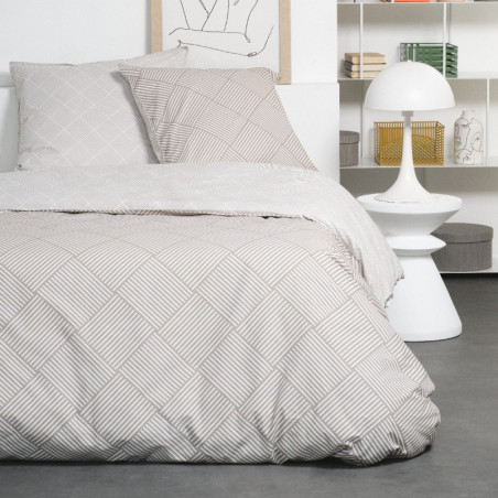 Parure de lit double "Sunshine" en coton à imprimé de carreaux - Beige - 240 x 260 cm