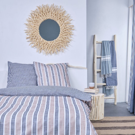 Parure de lit double réversible "Kargo" en coton imprimé de rayures - Bleu denim - 220 x 240 cm