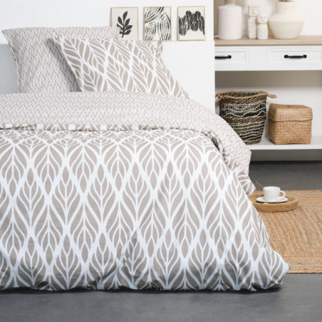Parure de lit double réversible "Sunshine" en coton imprimé - Beige - 240 x 260 cm