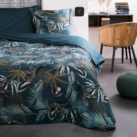 Parure de lit double réversible "Sunshine" en coton à motifs - Bleu - 240 x 260 cm