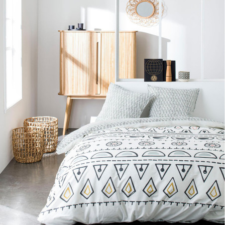 Parure de lit double réversible "Sunshine" en coton à motifs divers - Blanc - 240 x 260 cm