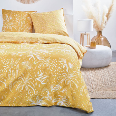 Parure de lit double imprimé végétal "Sunshine" - Jaune - 240 x 260 cm