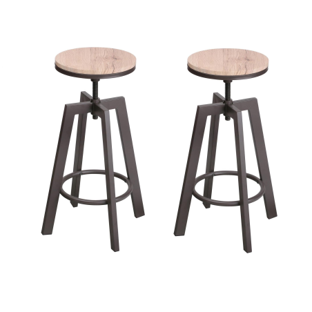 Lot de 2 tabourets de bar style industriel Dock - D 43 x H 71 cm - Bois et Métal