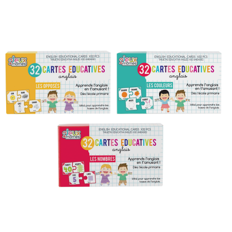 Lot de 3 paquets de 32 cartes éducatives en anglais soit 128 cartes - Apprendre l'anglais