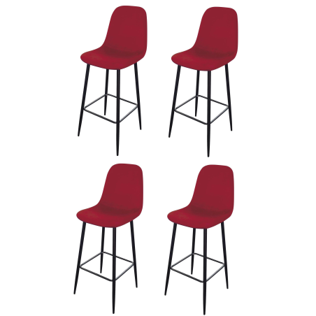 Lot de 4 tabourets de bar velours avec dossier \'Inoui" - Bordeaux - L 42 x P 47 x H 108 cm