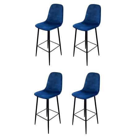 Lot de 4 tabourets de bar velours avec dossier "Inoui"- Bleu - L 42 x P 47 x H 108 cm