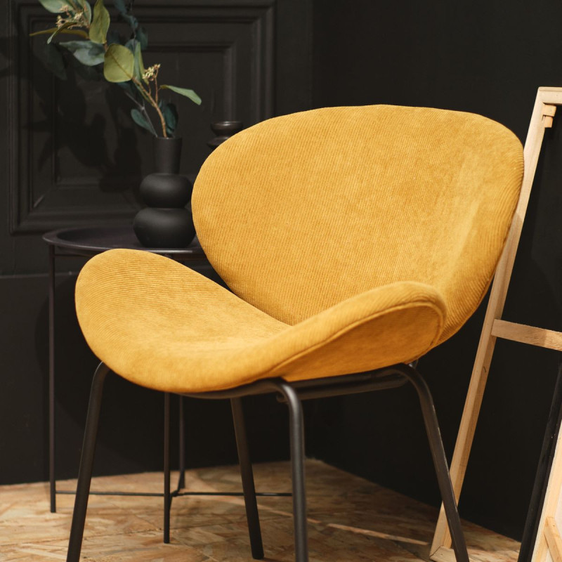 Fauteuil Cosy en velours côtelé - Jaune - L 61 x P 60 x H 75 cm