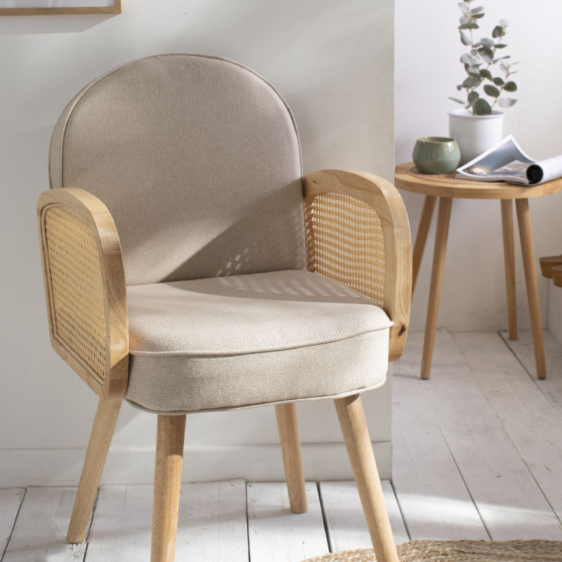 Fauteuil Palma en tissu et bois - Beige - L 60 x P 51 x H 86 cm