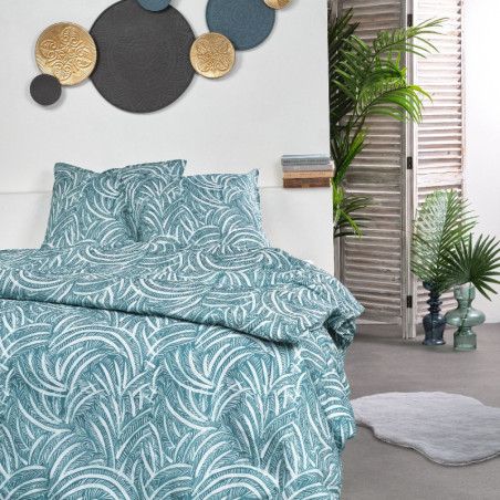 Parure de lit double imprimé à plume en coton "Sunshine" - Bleu - 240 x 260 cm