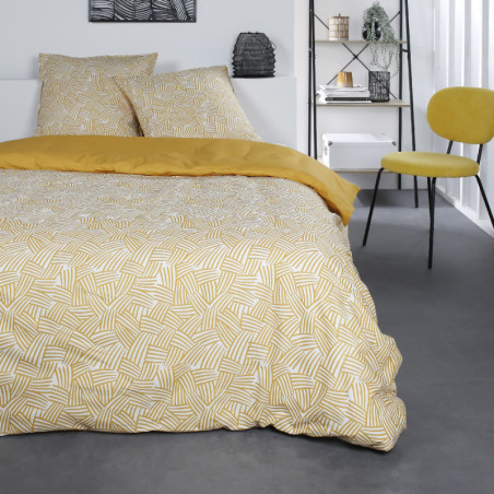 Parure de lit double à imprimé en coton "Sunshine" - Jaune - 240 x 260 cm