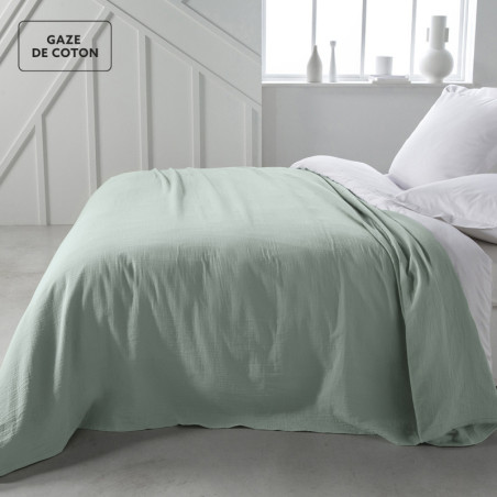 Couvre lit double "Essential" en coton - Vert celadon - 220 x 240 cm