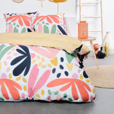 Parure de lit double "Sunshine" en coton imprimé fleurs modernes - Multicolore - 220 x 240 cm