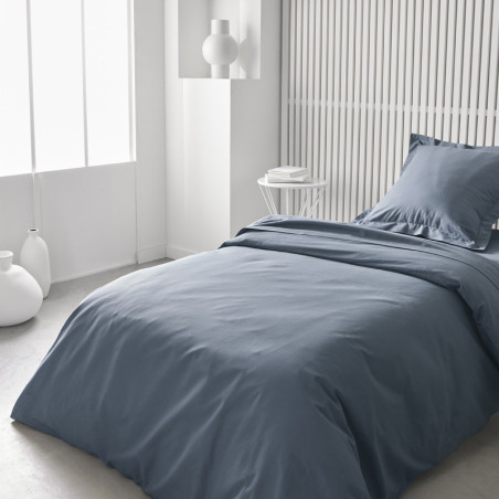 Housse de Couette lit simple "Essential" en coton - Bleu denim - 140 x 200 cm