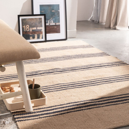 Tapis de Sol en Jute rayé "Kargo"- Beige et noir - 120 x 170 cm