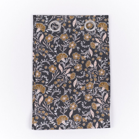 Rideau à 8 oeillets "Indies" en coton imprimé à fleur - Noir - 140 x 240 cm