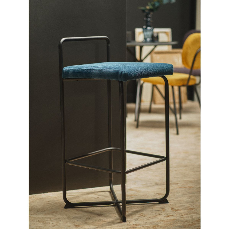 Lot de 4 tabourets de Bar Cosy en velours côtelé - Bleu paon - L 40 x P 40,5 x H 85,5 cm