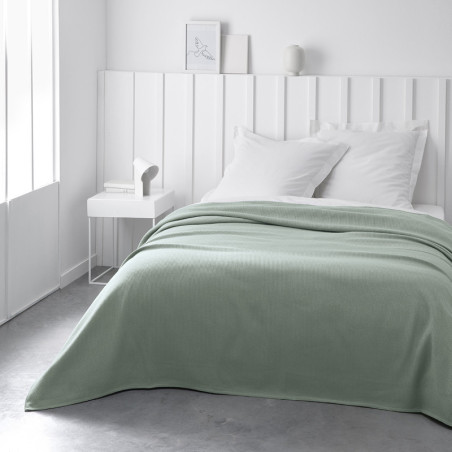 Couvre lit double "Essential" en coton - Vert celadon - 220 x 240 cm