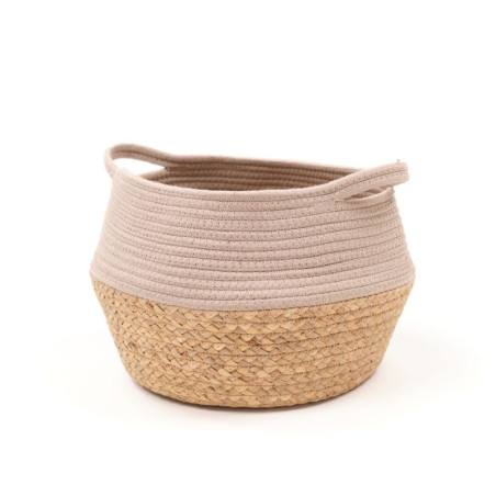 Panier Rond tressé "Cosy" en coton et jacinthe d'eau - Beige - D 27 x H 23 cm