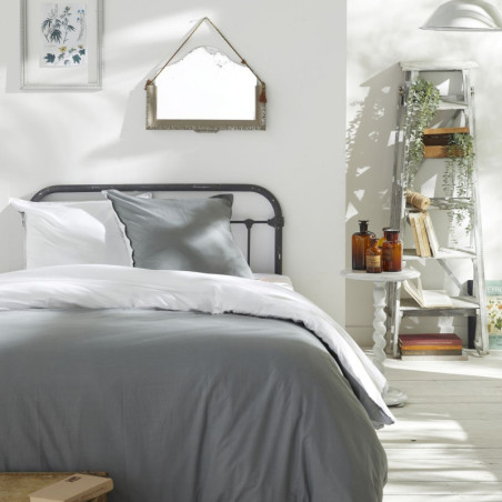 Parure de lit double réversible " Capucine" en coton - Gris/blanc - 240 x 260 cm