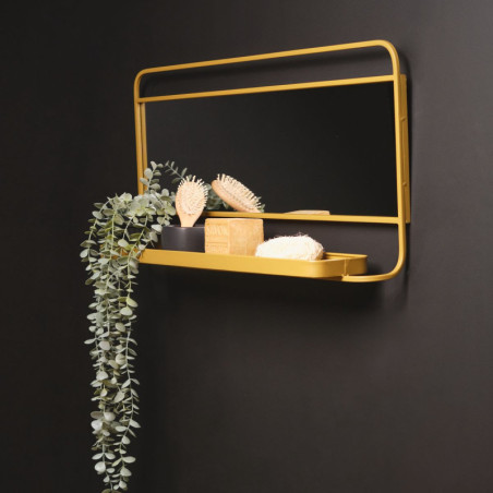 Grand Miroir rectangle mural en métal "Cosy" - Jaune - L 70 x P 15 x H 35.6cm