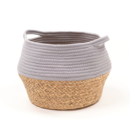 Panier Rond tressé "Cosy" en coton et jacinthe d'eau - Beige/Gris - D 27 x H 23 cm