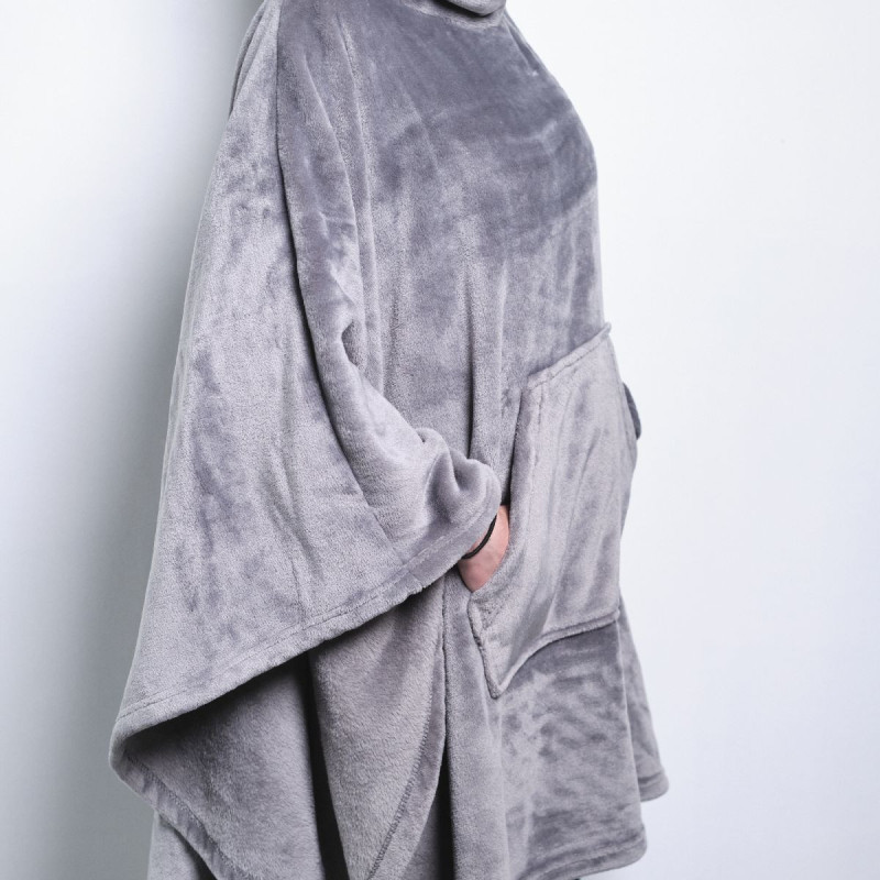 Plaid poncho Cocoon avec deux poches - Gris acier - 140 x 170 cm