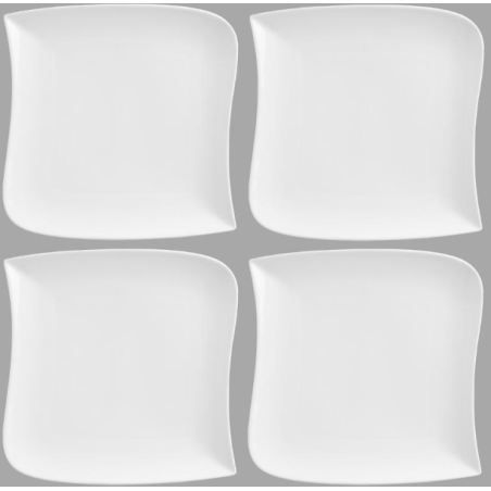 Set de 4 assiettes plates carrée design vague - 30 cm x 30 cm - Porcelaine