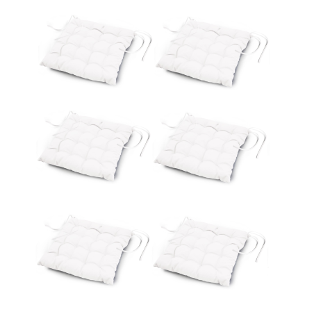 Lot de 6 galettes de chaises "Essential" en coton matelassé - Blanc - 38 x 38 cm