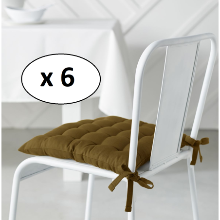 Lot de 6 galettes de chaises "Essential" en coton matelassé - Bronze - 38 x 38 cm