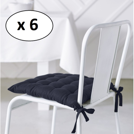 Lot de 6 galettes de chaise en coton matelassée - Bleu marine - 38 x 38 cm