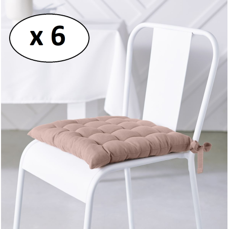 Lot de 6 galettes de chaises "Essential" en coton matelassé - Rose - 38 x 38 cm