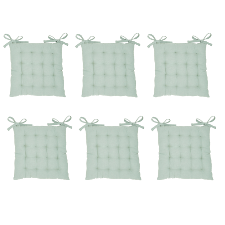 Lot de 6 galettes de chaises en coton matelassé "Essential" - Vert céladon - 38 x 38 cm