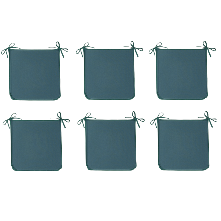 Lot de 6 galettes de chaises carré "Essential" - Bleu paon - 38 x 38 cm