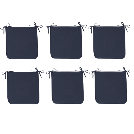 Lot de 6 galettes de chaises carré "Essential" - Bleu marine - 38 x 38 cm