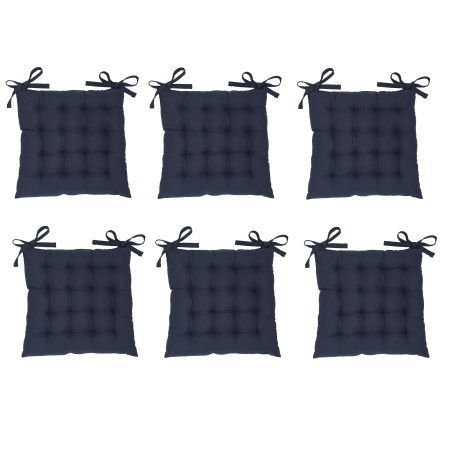 Lot de 6 galettes de chaise carré en coton matelassé "Essential" - Bleu marine - 38 x 38 cm