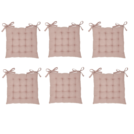 Lot de 6 galettes de chaises matelassées en coton - Rose - 38 x 38 cm