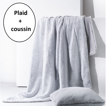 Set de plaid + coussin assorti en tissu peluche - Gris acier - 125 x 150 cm